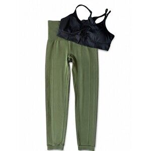 HOMMA XL‎ Activewear Set Olive Green Leggings Black Sports Bra Athleisure Gym